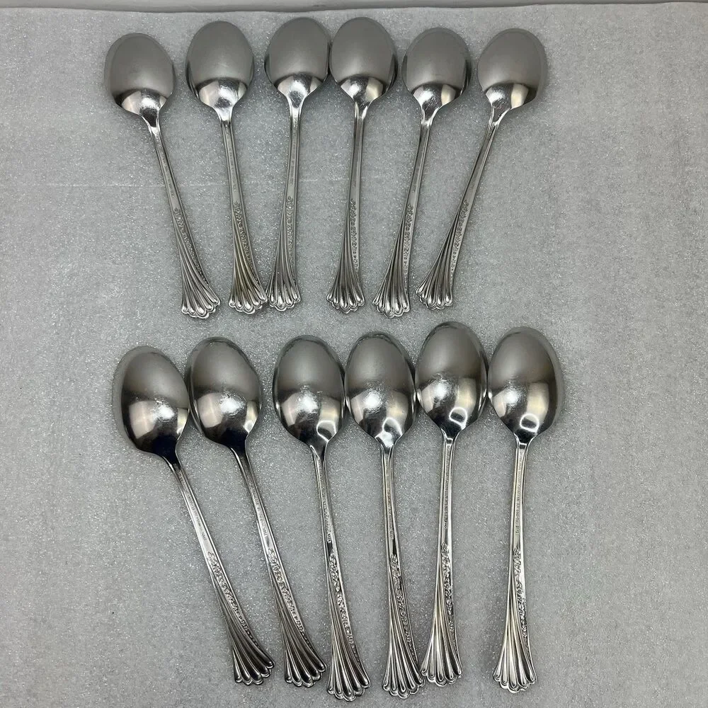 12 ONEIDA Distinction SPRING GLEN Deluxe Stainless Oval Soup Spoons 6 7/8